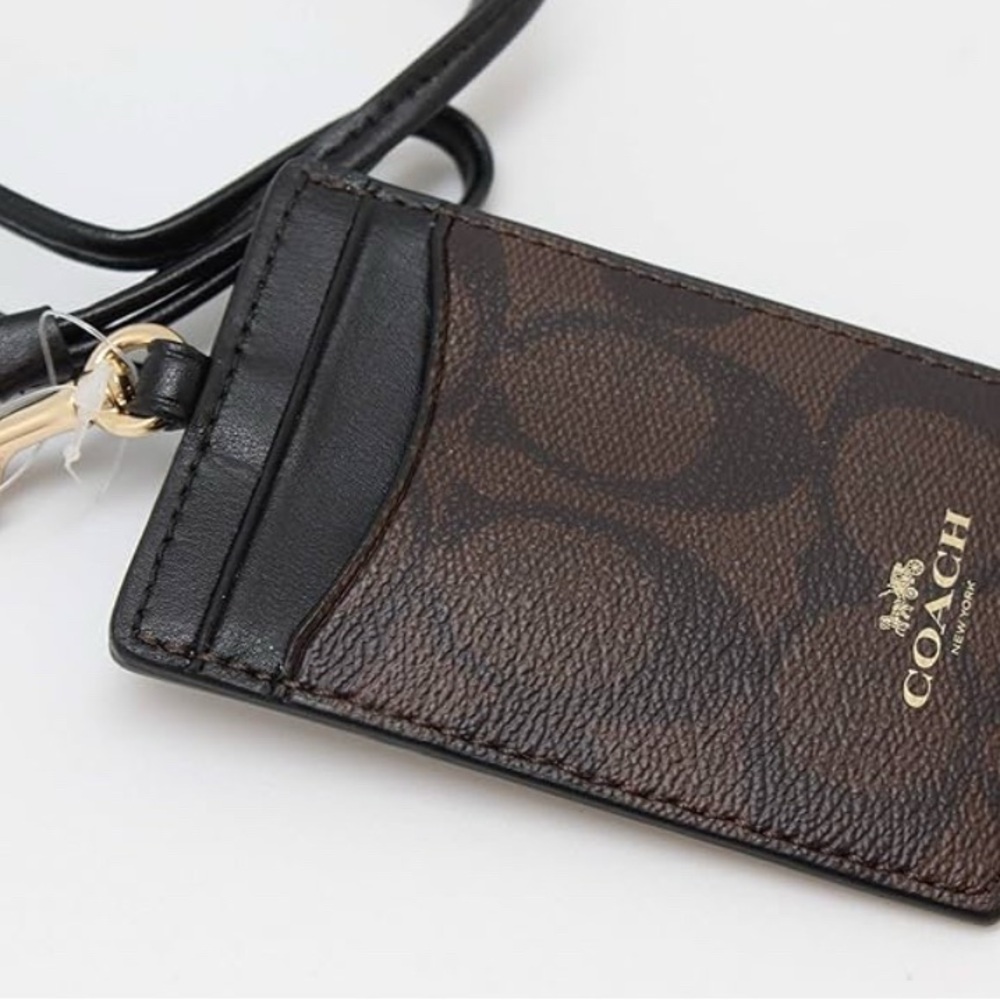Coach Authentic Signature PVC Lanyard ID Badge Card Holder (Brown/Black) - Picture 7 of 11